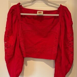 Farm Rio Red Eyelet crop Top